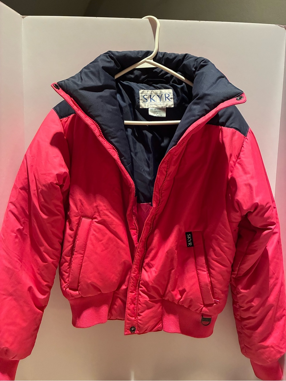 SKYR Hot Pink Puffer Jacket with Navy Trim